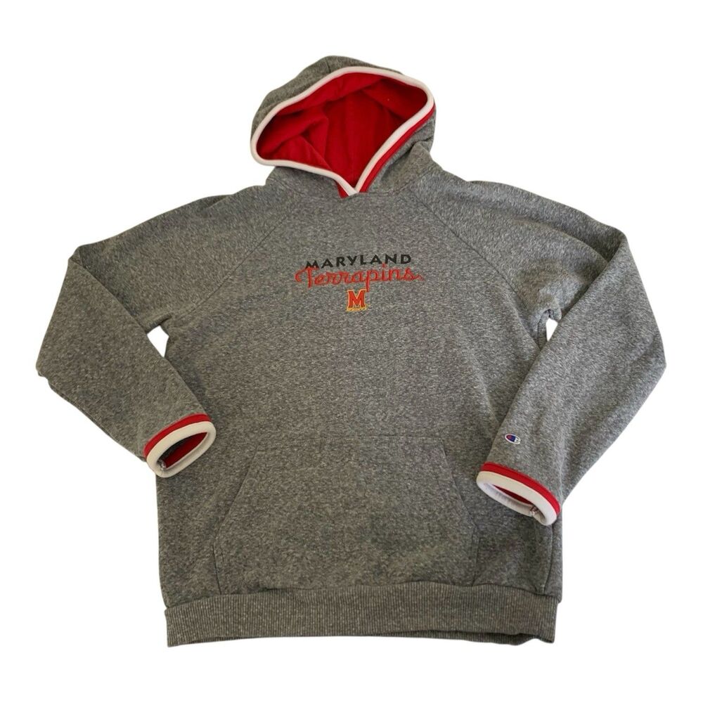 Champion Maryland Terrapins Hoodie Gray Pullover‎ Embroidered Spellout Adult M